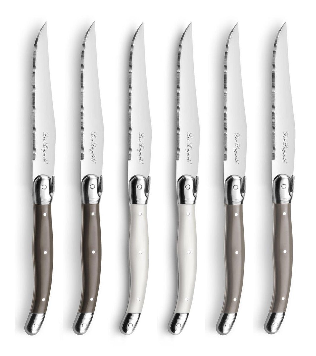Lou laguiole - tradition 6 couteaux à steak - poivre perle taupe - 6 personnes - inox - passe lave-vaisselle