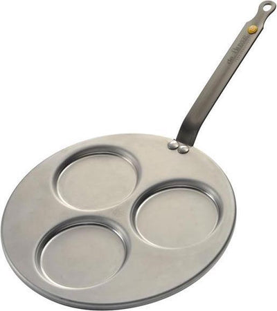 Poêle à tri-blinis Debuyer de Buyer Mineral B 27 cm – Poêle à crêpes 3 compartiments – Tôle d'acier – Sans PFAS – Compatible induction
