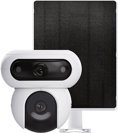 Ezviz HB90+8W Panneau solaire 4MP+4MP Double objectifs Caméra de sécurité extérieure 360° WiFi sans fil avec batterie 10400mAh, mode vidéo toujours actif, détection personne-véhicule, fonction de suivi automatique - Pas de frais mensuels