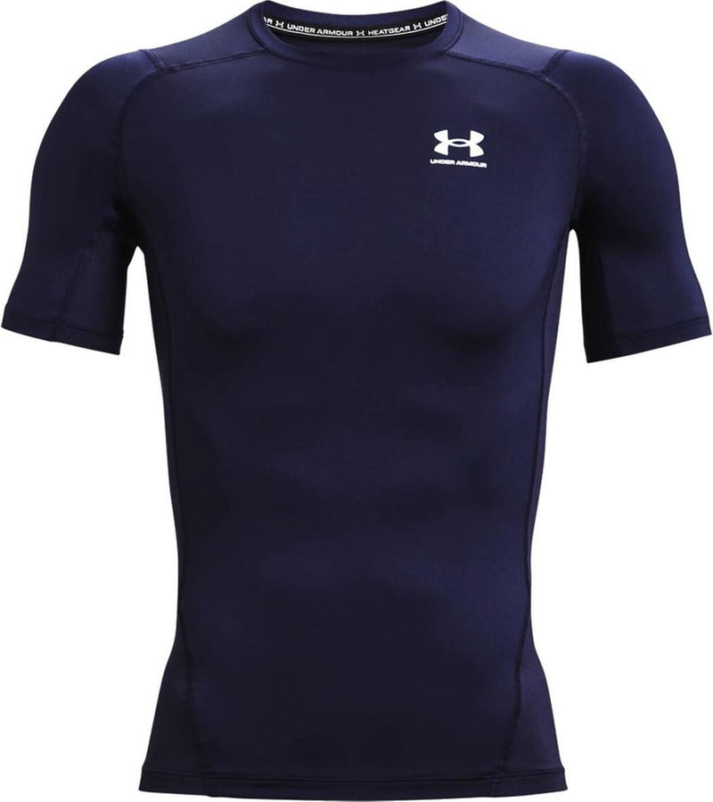 Chemise de sport Under Armour UA HG Armour Comp SS-Blu pour hommes - Midnight Navy - Blanc