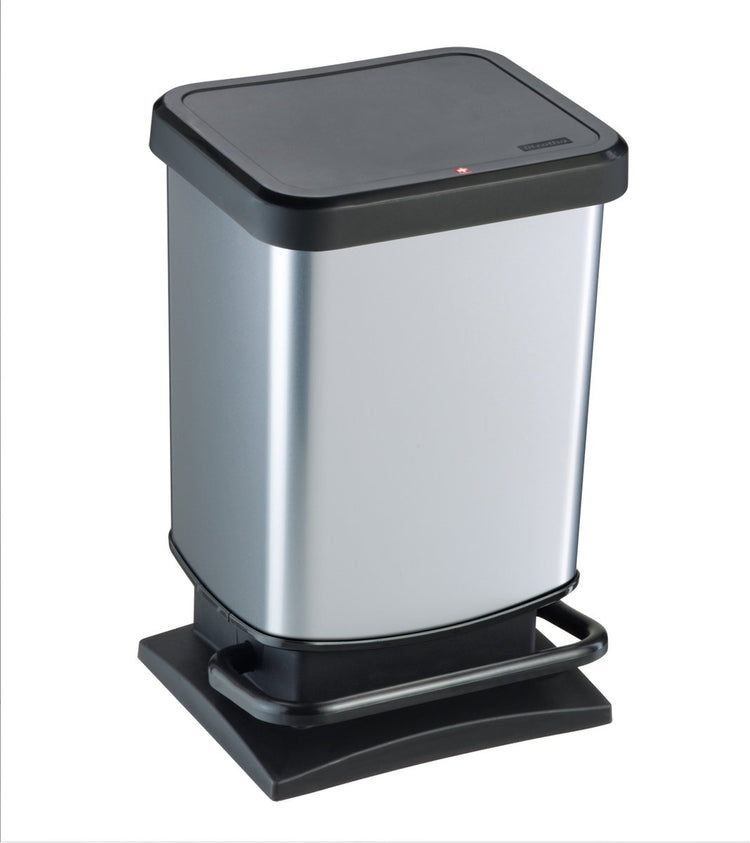 Poubelle à pédale Rotho Paso - poubelle 20l - sans BPA - argent métallisé