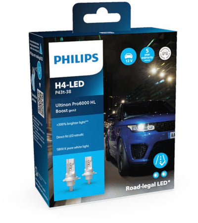 Lampe frontale Philips Ultinon Pro6000 Booster. jeu de lampes 12v h4 led g2 ultinon pro6000