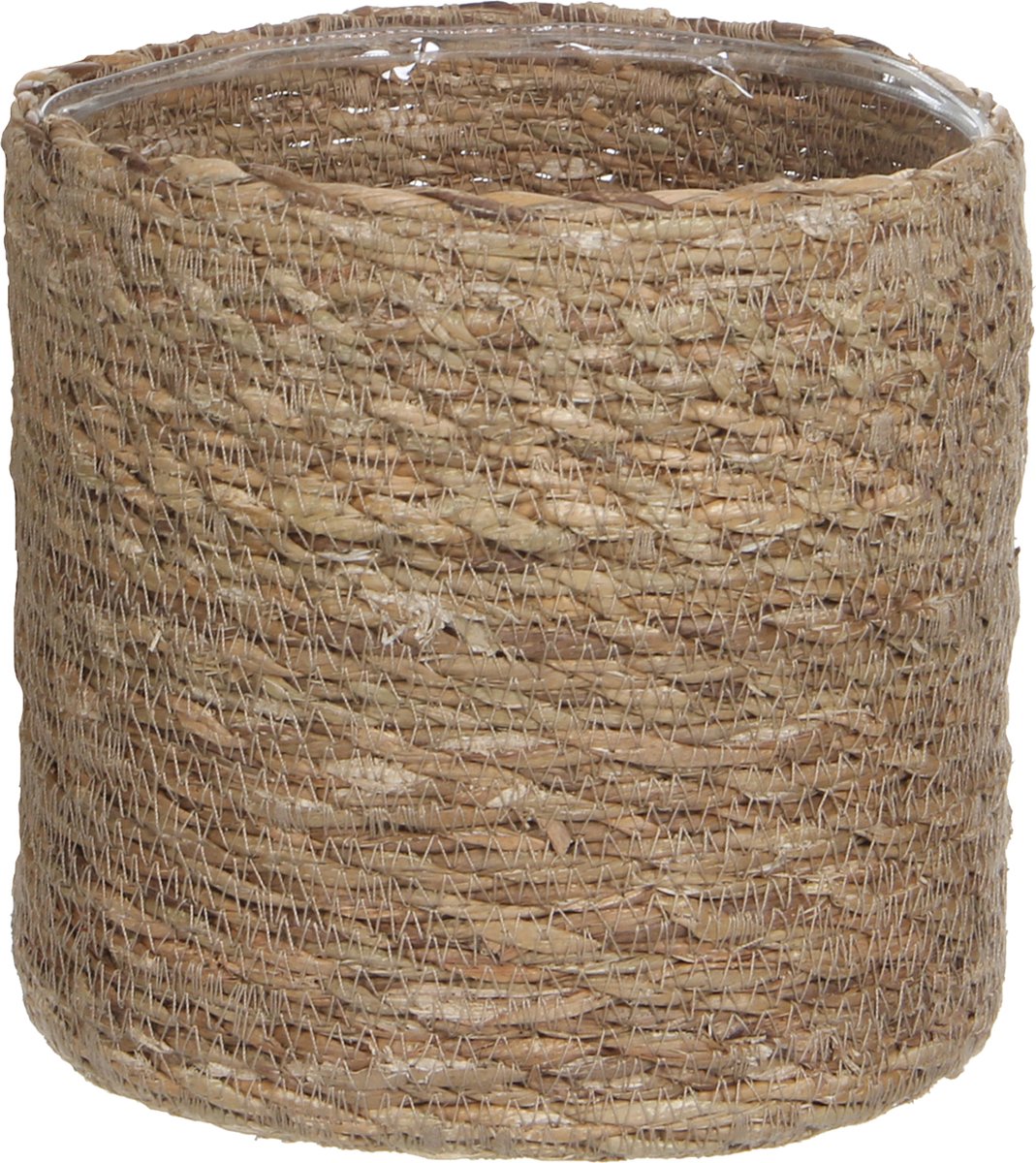 Panier à plantes décorations en mica - rotin - naturel avec marron - 20 cm - avec intérieur en plastique
