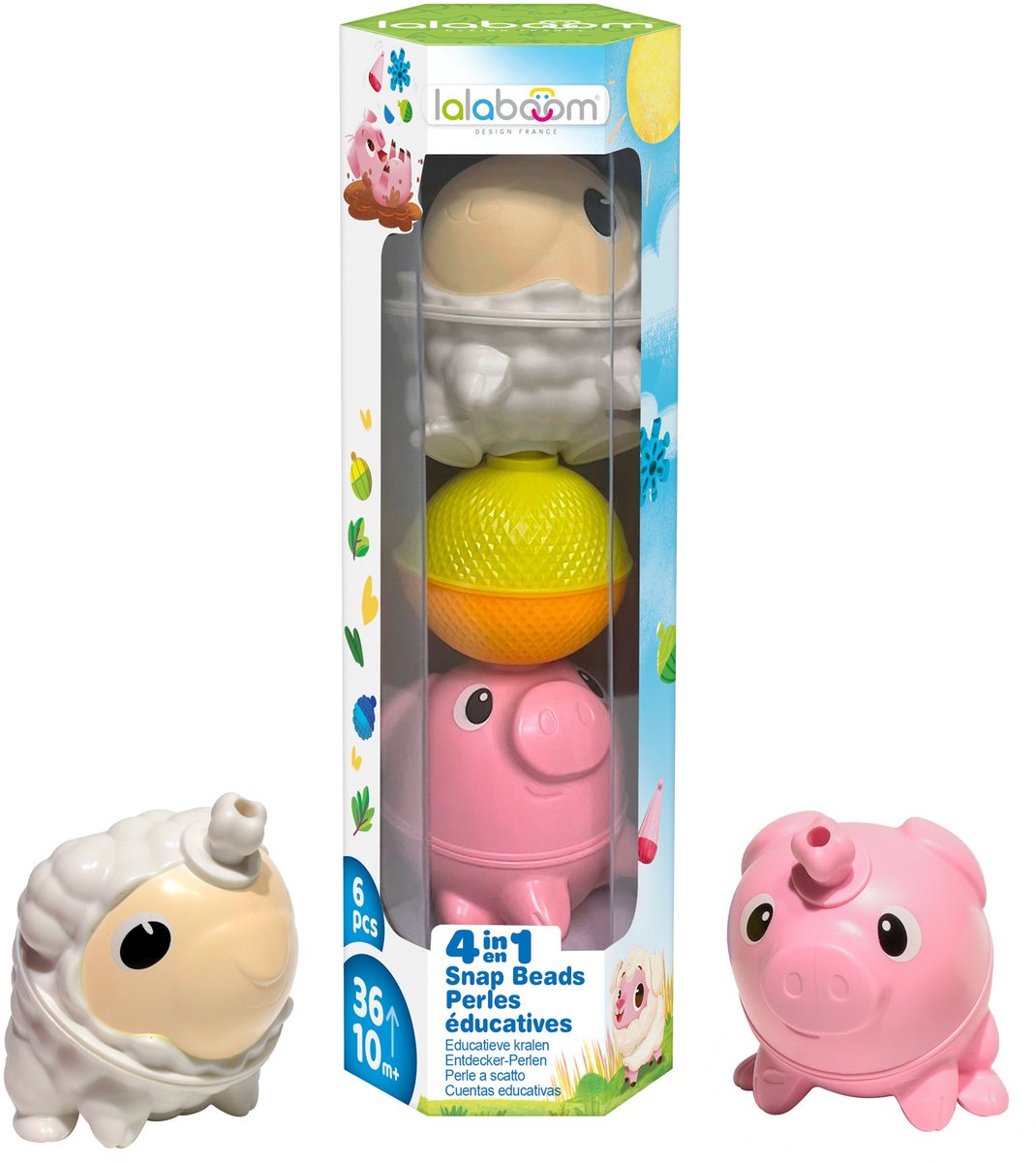 Lalaboom - perles éducatives avec animaux de la ferme - mouton et cochon - 6 pièces