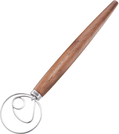 Fouet danois Gefu Nedo - acier inoxydable en bois de noyer - crochet pétrisseur pour pâte à pain, à pizza et à pâtes