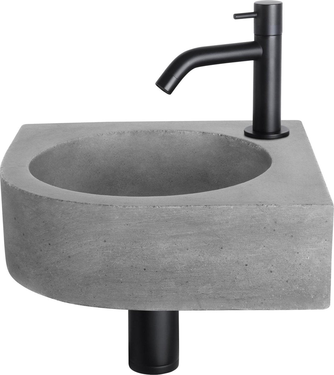 Ensemble fontaine Differnz Cleo - 31,5x31,5x10cm - robinet courbé noir mat - béton gris foncé