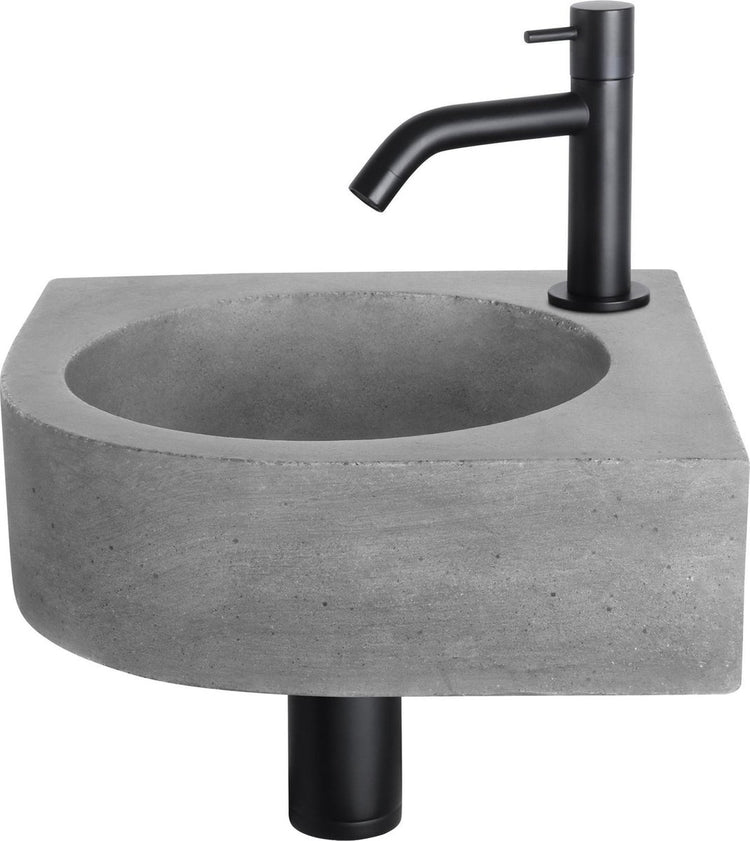 Ensemble fontaine Differnz Cleo - 31,5x31,5x10cm - robinet courbé noir mat - béton gris foncé