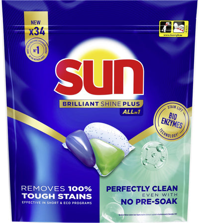 Sun - tablettes pour lave-vaisselle - brillant brillant plus - tout-en-1 - 34 capsules - pack économique