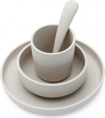Jollein - service de table enfant 4 pièces (nougat) - silicone - vaisselle bébé, couverts bébé - 6-18 mois