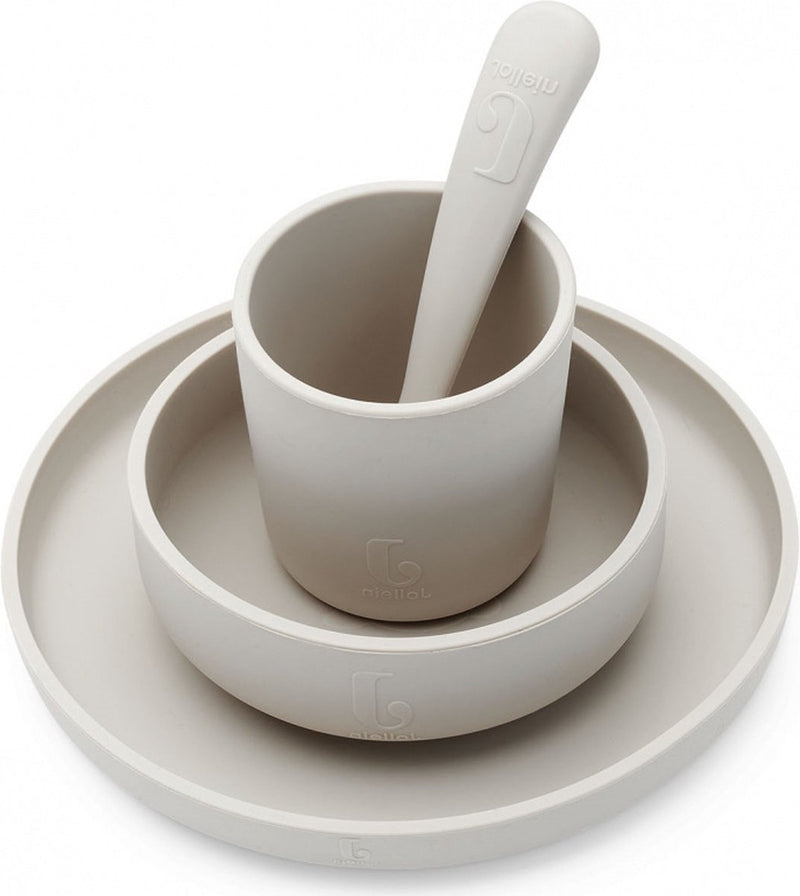 Jollein - service de table enfant 4 pièces (nougat) - silicone - vaisselle bébé, couverts bébé - 6-18 mois