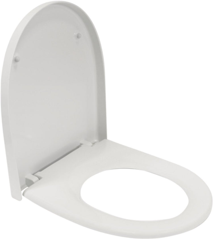 Abattant de toilettes Plieger Kadett 300s - Abattant de toilettes en forme de D - Duroplast - blanc - avec couvercle - montage en acier inoxydable - adapté aux toilettes Geberit