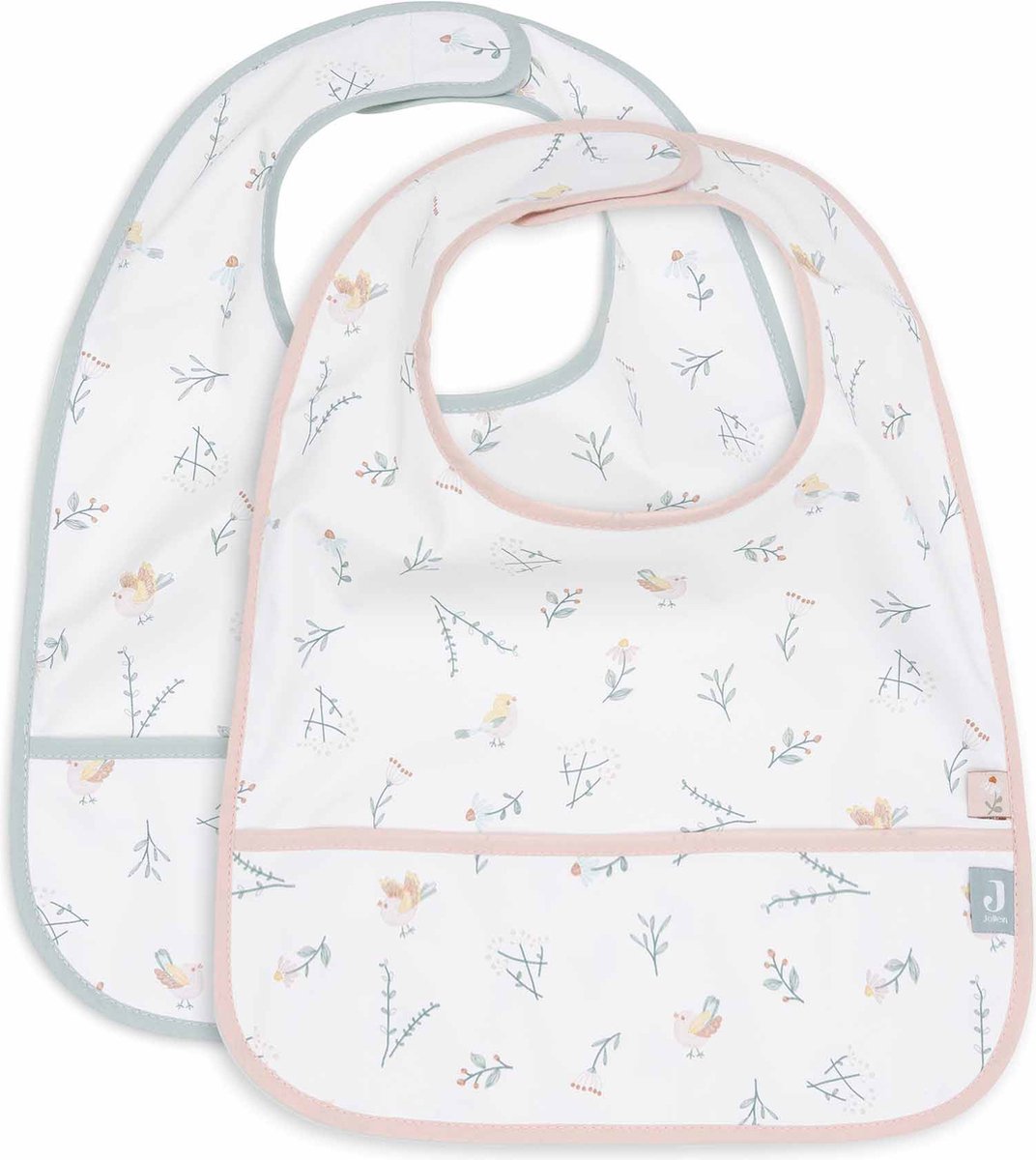 Jollein - bavoir bébé imperméable - bavoirs - jolis oiseaux - 2 pièces