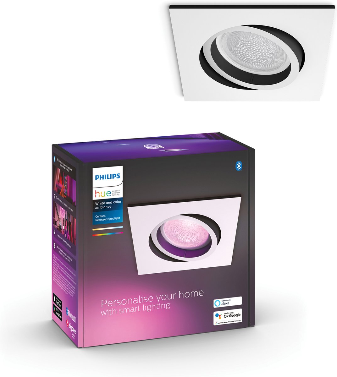 Spot encastrable Philips Hue Centura - blanc et blanc coloré - 1 pièce - blanc - carré - gu10