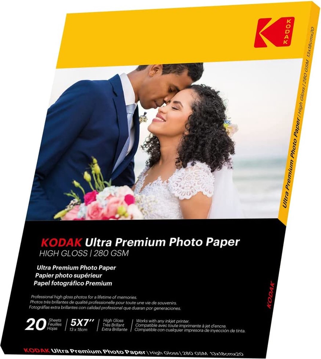 Kodak - 20 feuilles de papier photo 280 g m², brillant, format 13 x 18 cm, impression jet d'encre - 9891175