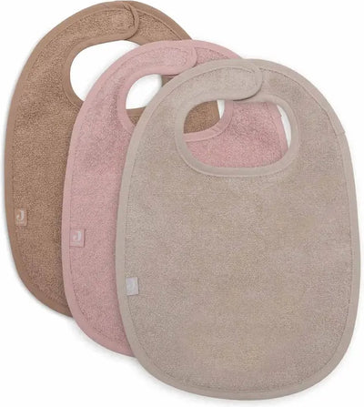 Jollein - bavoir bébé en éponge - coton - avec Velcro - bavoirs - 3 pièces - biscuit nougat rose sauvage