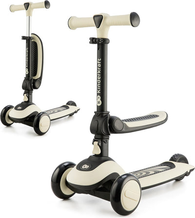 Kinderkraft Halley draisienne scooter 2 en 1 – guidon de selle réglable – roues LED – pour enfants de 1 à 5 ans – blanc