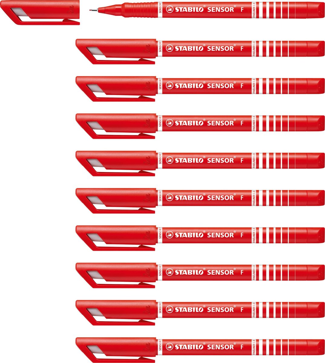 Capteur Stabilo - feutre fin 0,3 mm - rouge - boîte de 10 pièces