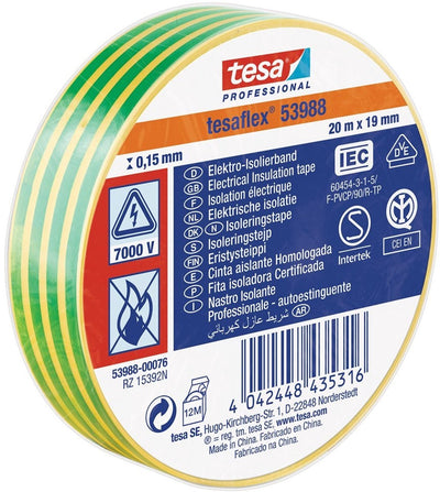 Tesa professional 1064507 - tesa 53988 ruban isolant électronique 20m 19mm jaune vert | 10 pièces