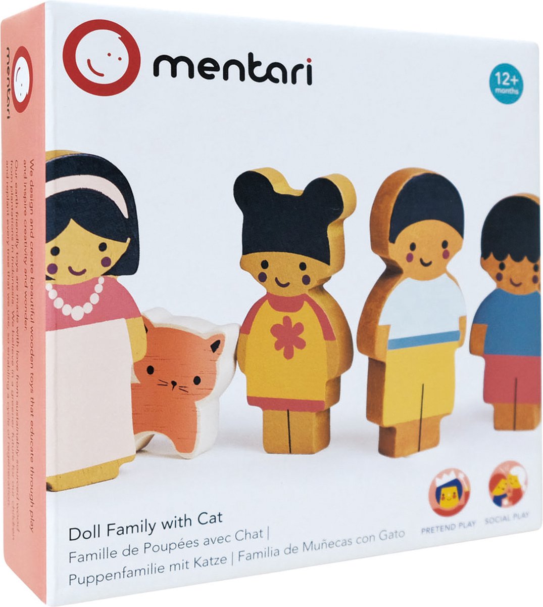 Mentari Chestnut Lane - Famille de poupées avec chat - 5 figurines - bois - 1 an
