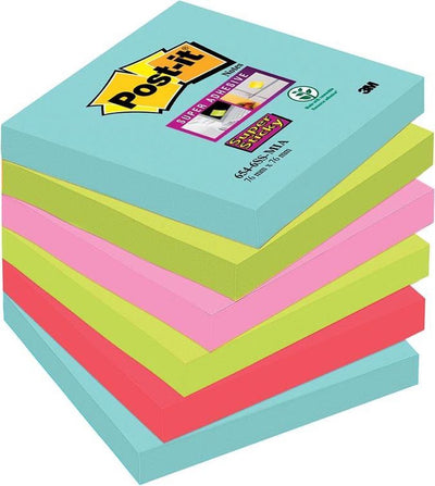Notes post-it super collantes 76x76mm assorties pack de 6 pièces 90 feuilles