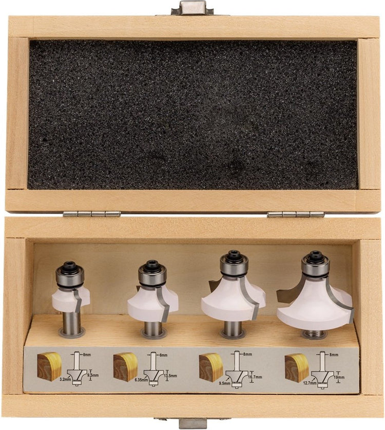 Accessoires Makita d-53534 | kit de fraisage | coupe-arrondi | 8mm | 4 pièces | dans une boîte en bois - d-53534