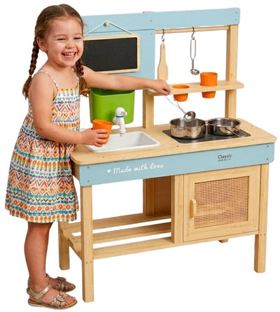 Speelkeuken extérieur en bois classique en bois avec accessoires, 7dlg.