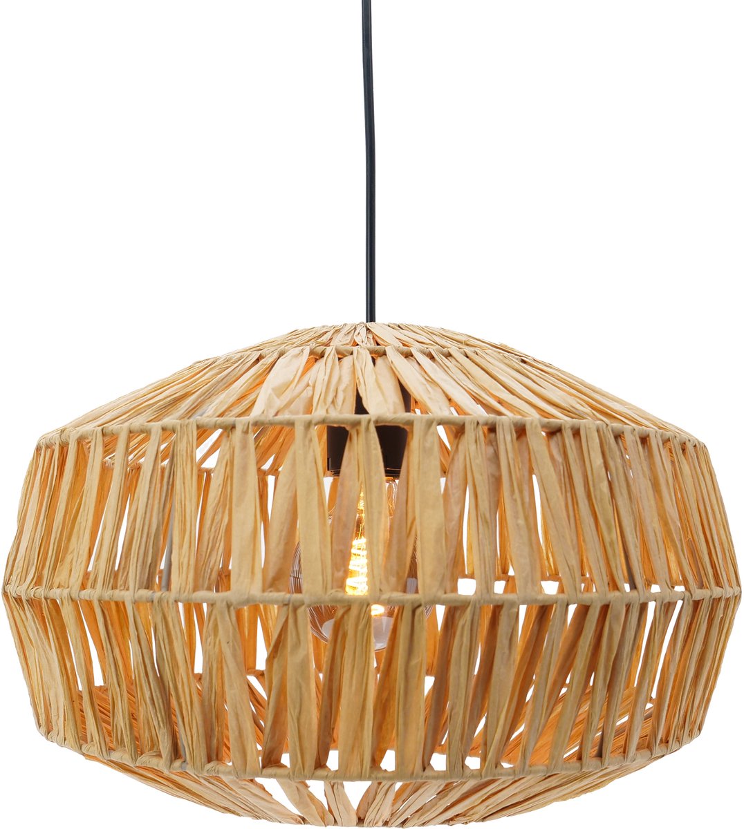 Lampe à suspension Eglo sheldon - e27 - ø 38 cm - noir marron naturel - papier