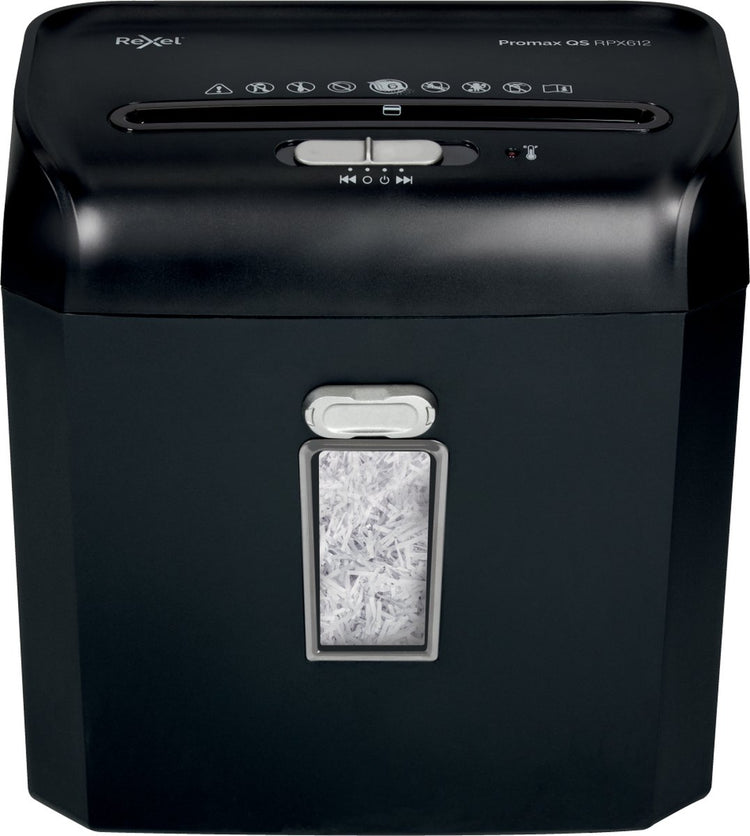 Destructeur de papier Rexel promax rpx612 - déchiquetage p4 - jusqu'à 6 feuilles - 12l - noir