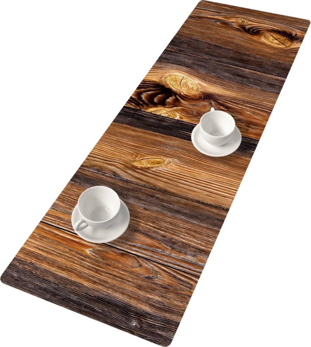 Bertoni - nappe chemin de table - feutre - 115x40cm - motif imprimé bois