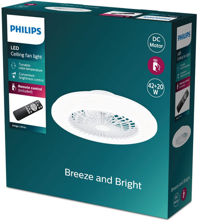 Philips LED Ventilateur Philips Amigo - éclairage LED économe en énergie - plafonnier - température de couleur réglable - diamètre 48,5 cm - télécommande - blanc avec effet pailleté