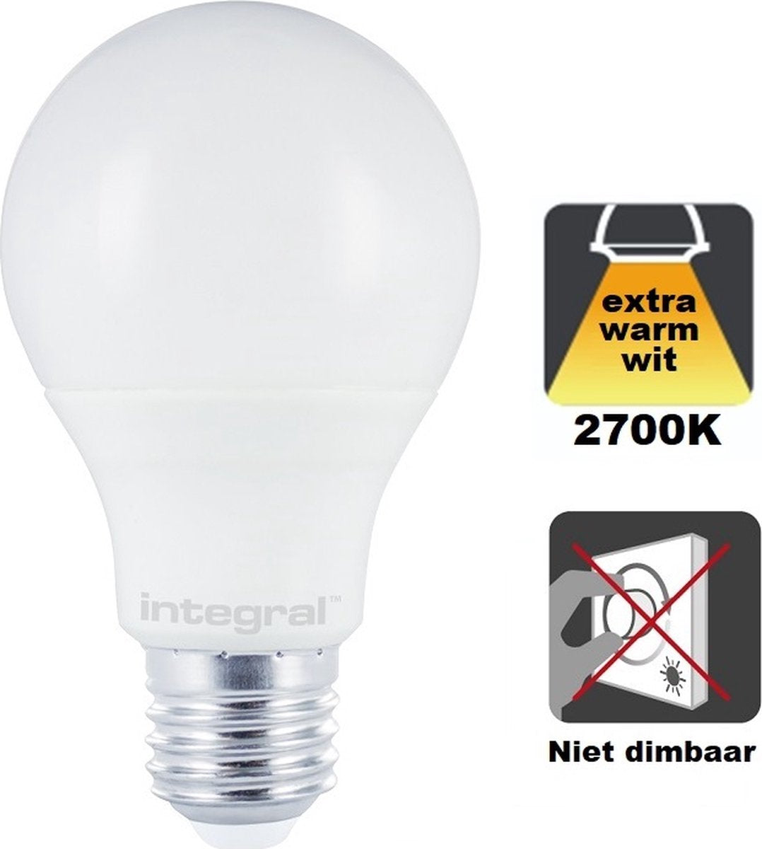 LED intégrée - Lampe LED E27 - 13,5 watts - 2700k - 1521 lumen - couvercle dépoli - non dimmable