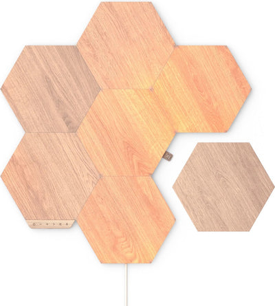 Kit de démarrage Nanoleaf elements hexagones - éclairage intelligent - 7 panneaux LED - effet bois - google