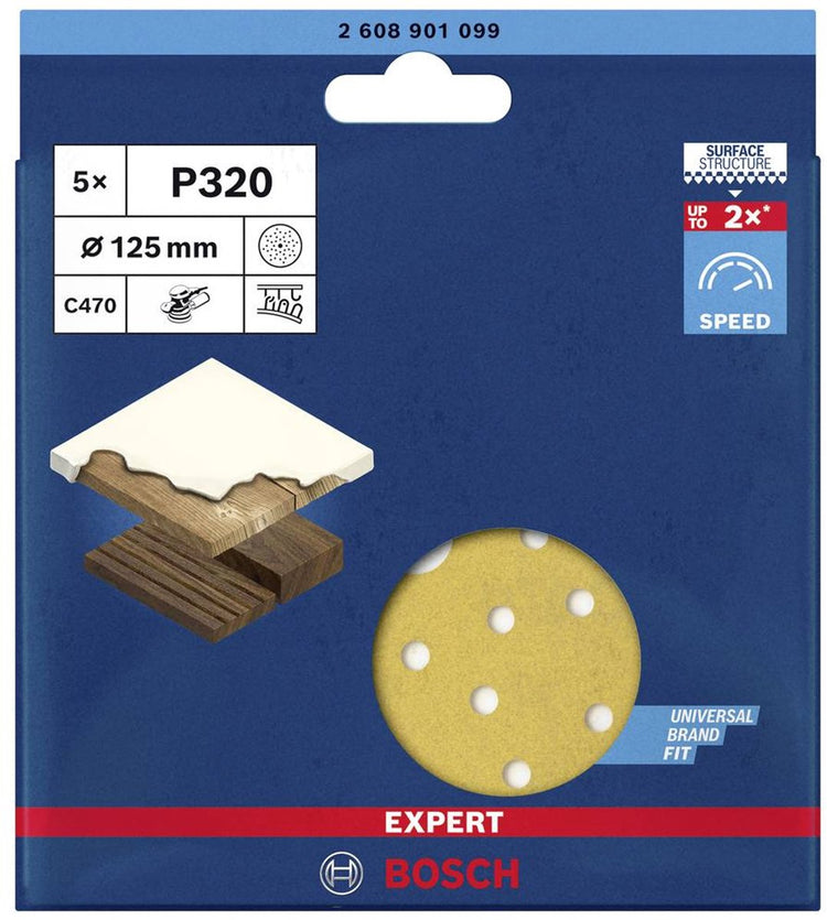 Papier abrasif Bosch 5x expert c470 à trous multiples pour...