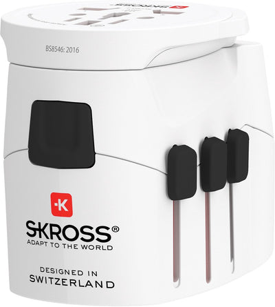 Skross - adaptateur de voyage - monde vers Europe - avec prise de terre (sans Suisse Italie) + 2xUSB 2400 mA
