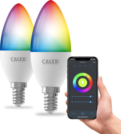 Lampe intelligente Calex - lot de 2 pièces - éclairage LED wifi - e14 - ampoule intelligente - dimmable - lumière rgb et blanche - 4,9w