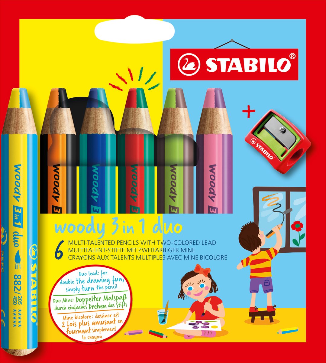 Duo Stabilo Woody 3in1 avec un crayon Sharper, 7dlg.