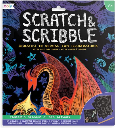 Ooly - dragon fantastique - gratter et gribouiller - art à gratter avec 4 cartes