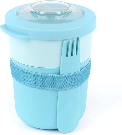Amuse life - pot à déjeuner - tasse de petit-déjeuner - bol du matin à midi - avec cuillère et support - 2 compartiments 500 + 150 ml - bleu
