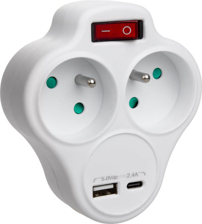 Maclean - répartiteur de prises avec 2 prises et USB A-C 2.4a - type e - 2x16a - mce336 e