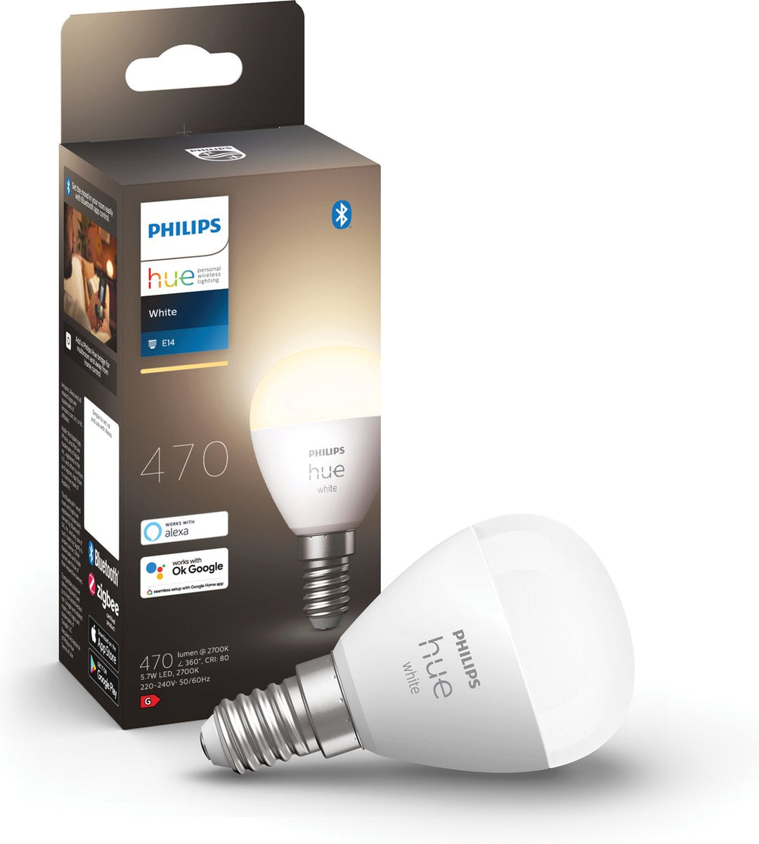 Lustre source de lumière intelligente Philips Hue E14 - lumière blanche chaude - 5,7W - Bluetooth