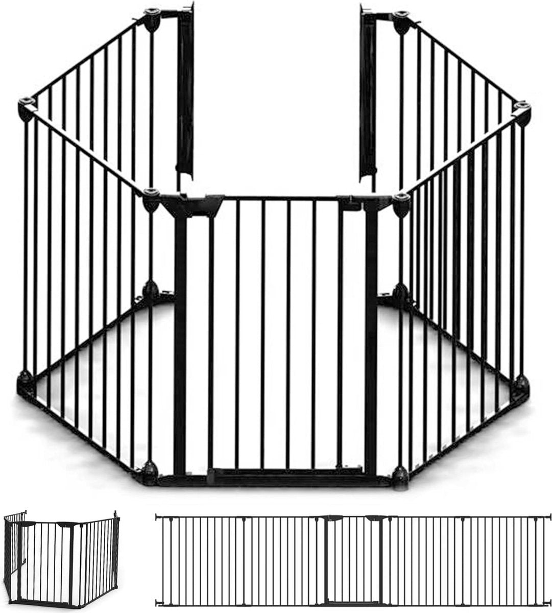 Clôture de sécurité Noma 5 panneaux - séparateur de pièce - jusqu'à 315 cm - noir - clôture de poêle - clôture de sécurité pour cheminée