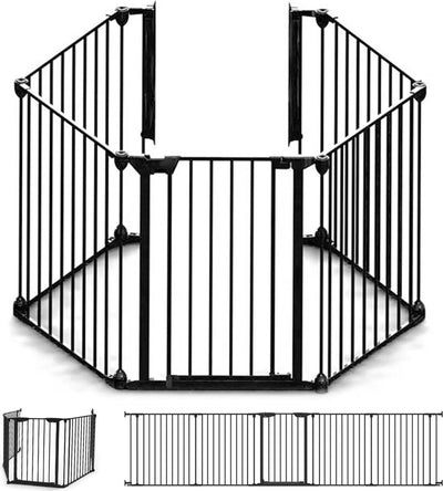 Clôture de sécurité Noma 5 panneaux - séparateur de pièce - jusqu'à 315 cm - noir - clôture de poêle - clôture de sécurité pour cheminée