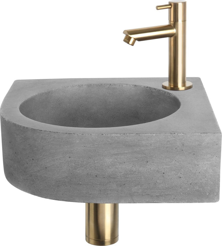 Differnz Ensemble fontaine Cleo - béton gris foncé - robinet droit or mat - 31,5 x 31,5 x 10 cm