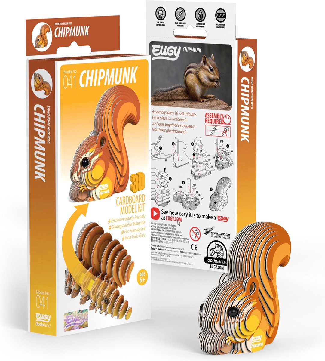 Puzzle 3D Eugy - tamia - animaux de la forêt - durable - collectionnez-les tous - 6 ans