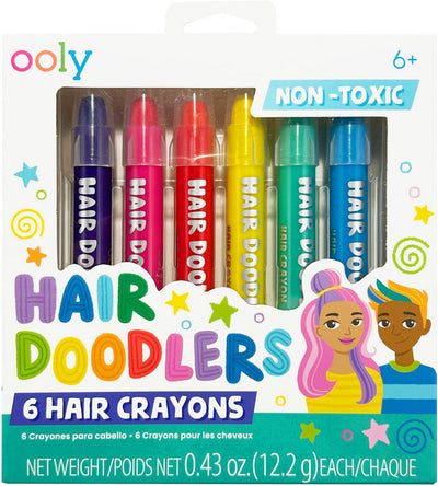 Ooly - hair doodlers - crayons à cheveux - 6 crayons à cheveux colorés - facilement lavables