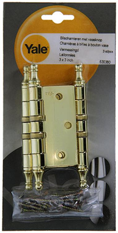 Yale 1019138 - 3 charnières avec bouton de vase en laiton à roulement à billes 76x76mm | 2 pièces