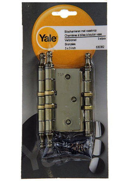 Yale 1019139 - 3 charnières avec bouton de vase bronzé à roulement à billes 76x76mm | 2 pièces