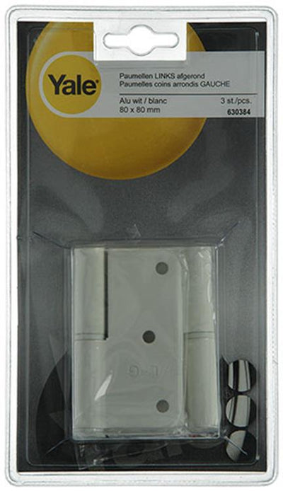 Yale 1019140 - 3 charnières aluminium finition blanc coin gauche 80x80mm | 2 pièces