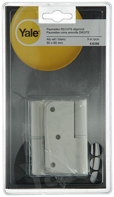Yale 1019141 - 3 charnières aluminium finition blanc coin droit 80x80mm | 2 pièces