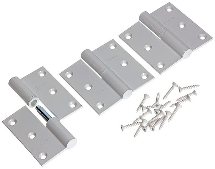 Yale 1019159 - 3 charnières aluminium blanc angle droit gauche 80x80mm | 2 pièces